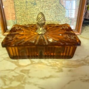 Rare Fostoria depression glass amber starburst smoking set
